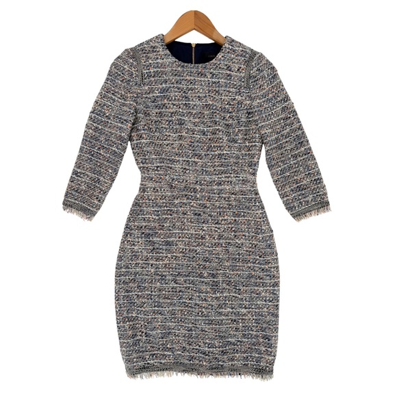 J. Crew 3/4 Length Sleeve Tweed Dress - Blue and Gray - Picture 3 of 14